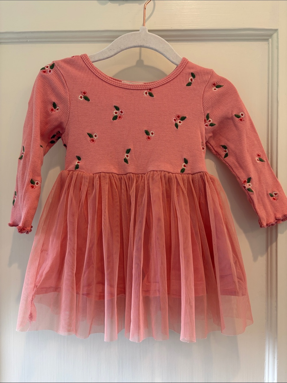 Peek Pink Floral Embroidered Knit and Tulle Dress 6-12 months